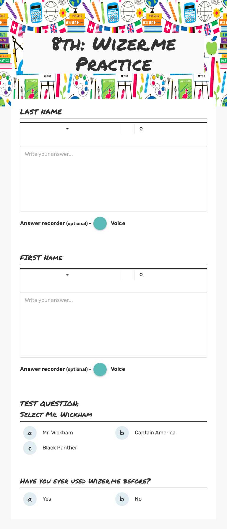 8th: Wizer.me Practice worksheet preview image