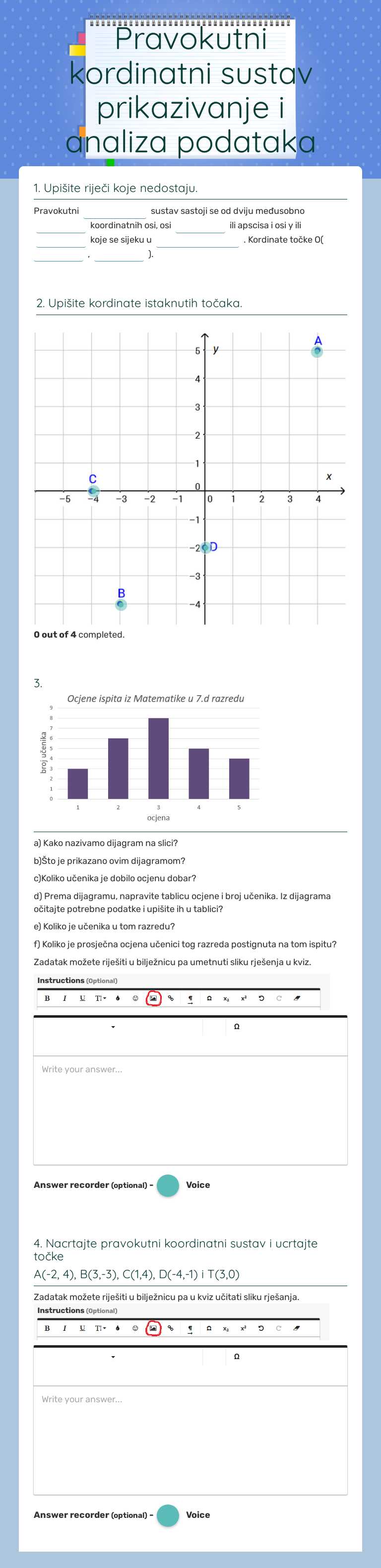 Pravokutni kordinatni sustav prikazivanje i analiza podataka worksheet preview image