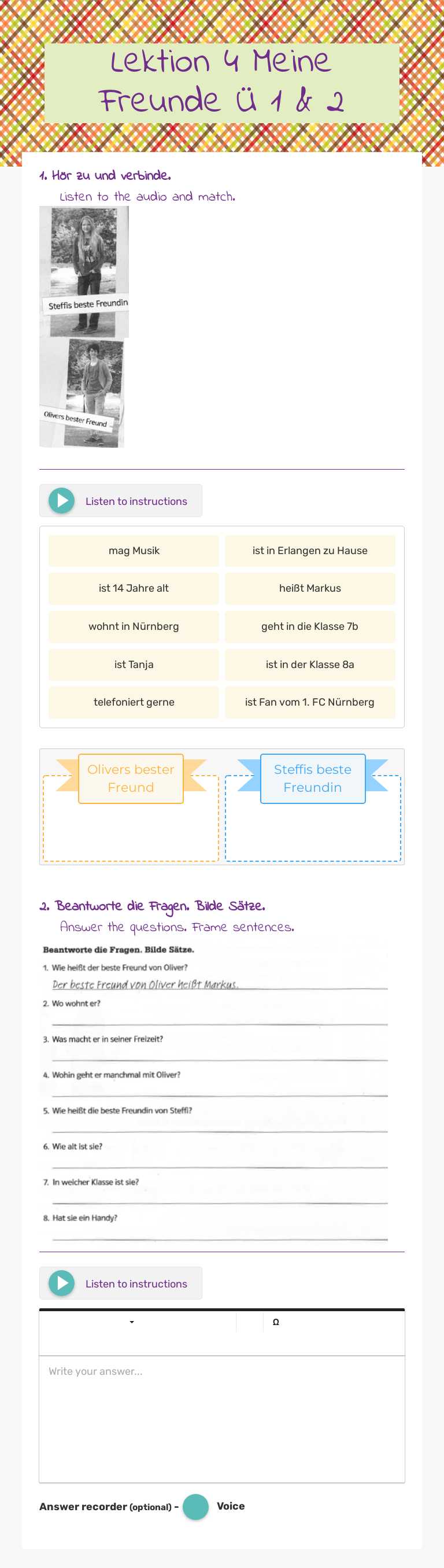 Lektion 4 Meine Freunde Ü 1 & 2 worksheet preview image