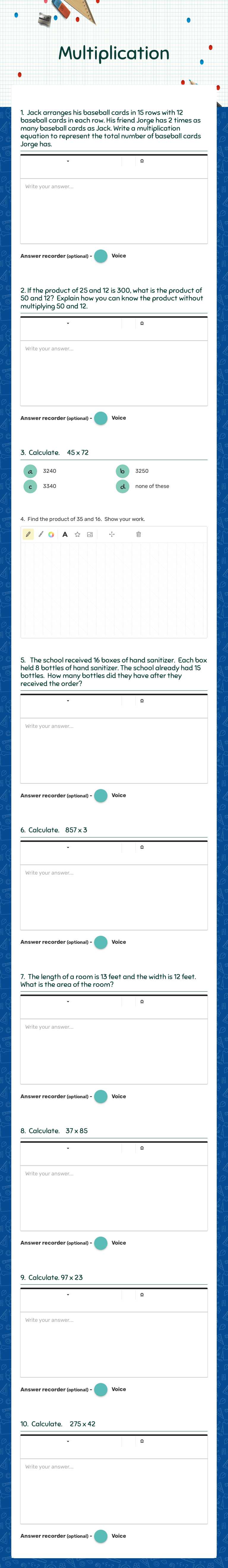 Multiplication worksheet preview image