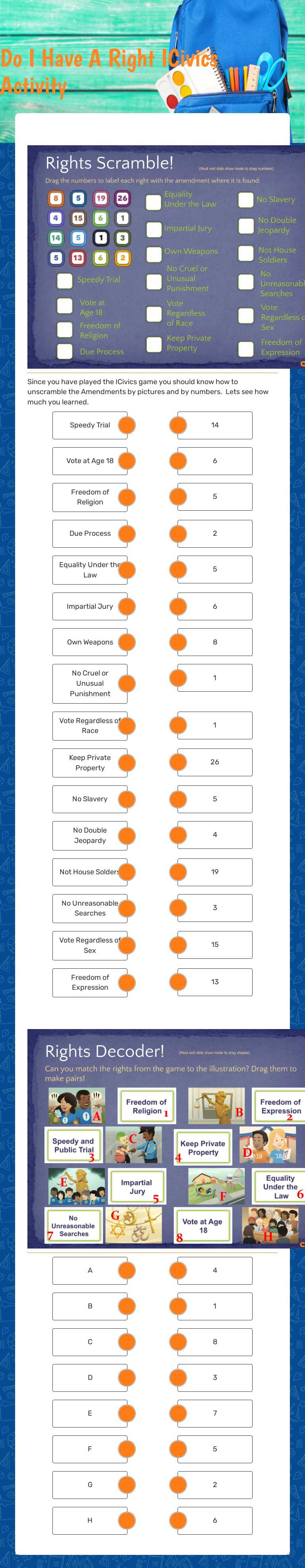 Do I Have A Right         ICivics Activity Grade 6 worksheet preview