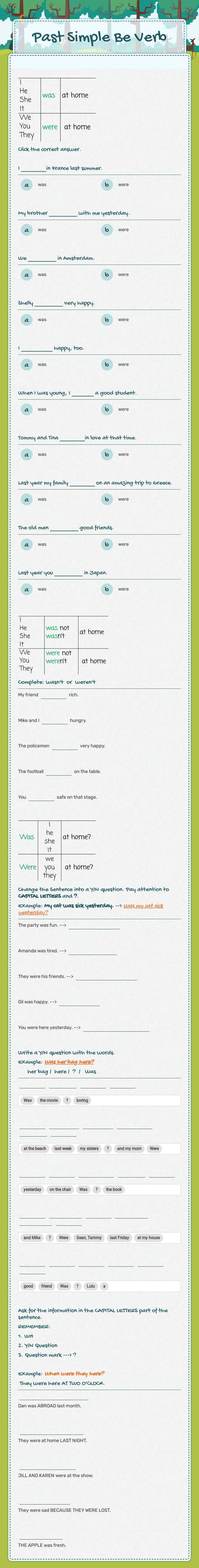 Past Simple
 Be Verb worksheet preview image