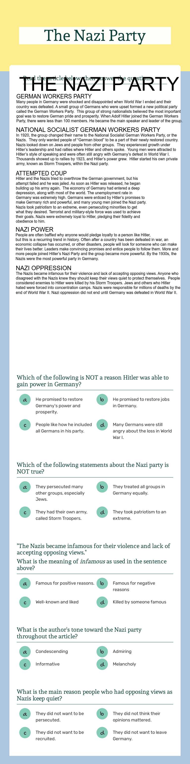 The Nazi Party worksheet preview image
