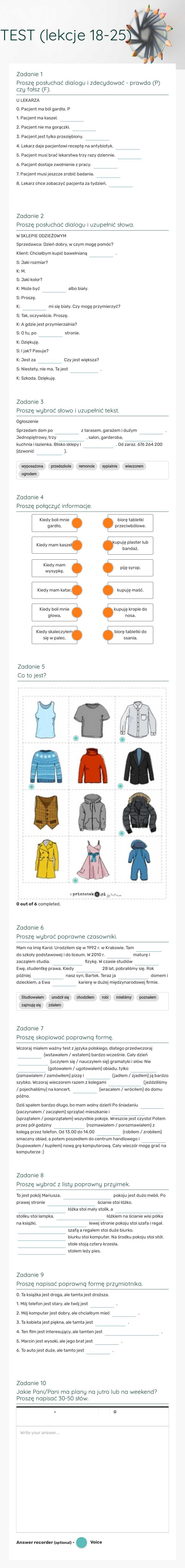 TEST (lekcje 18-25) worksheet preview image