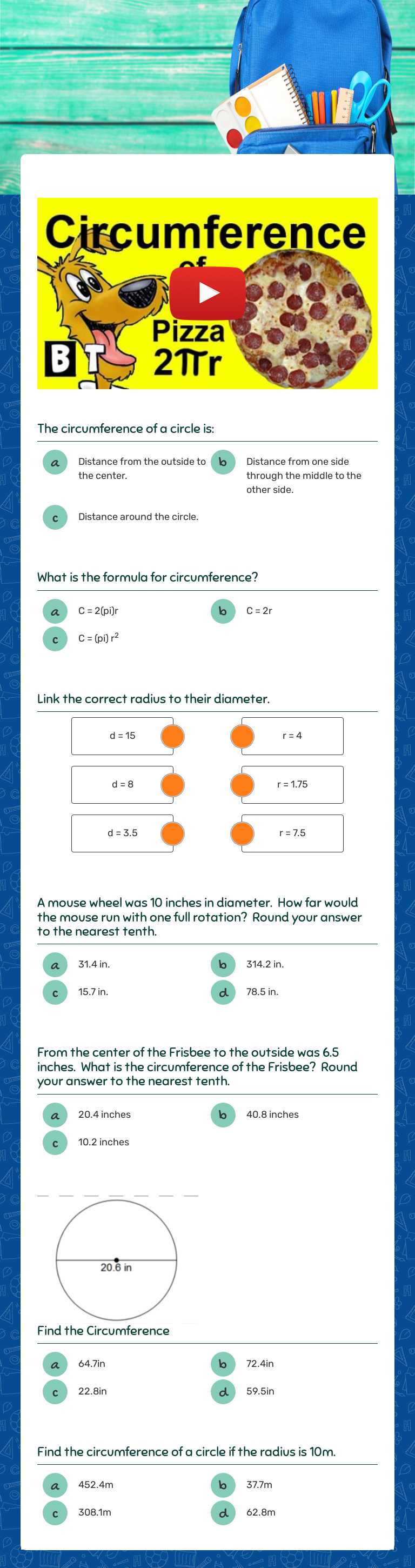 Circumference worksheet preview image