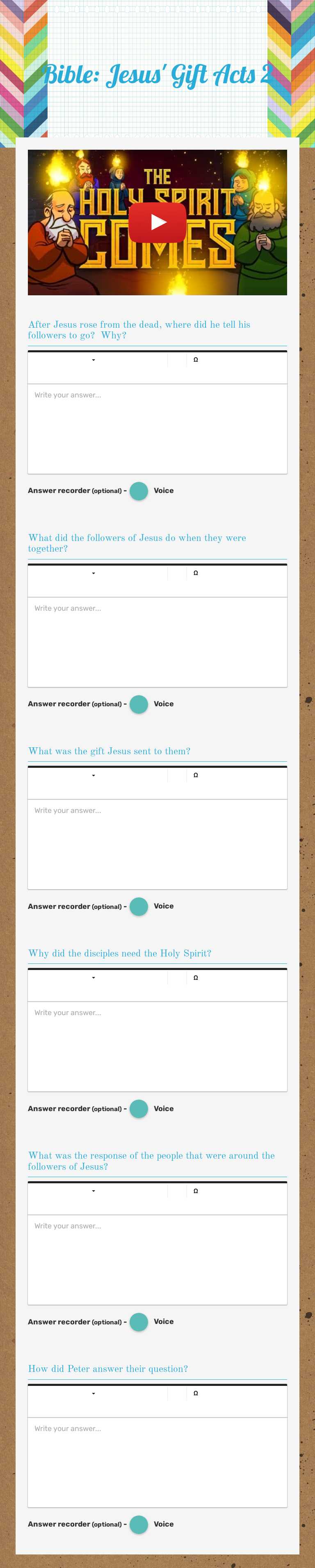 Bible:  Jesus' Gift    Acts 2 worksheet preview image