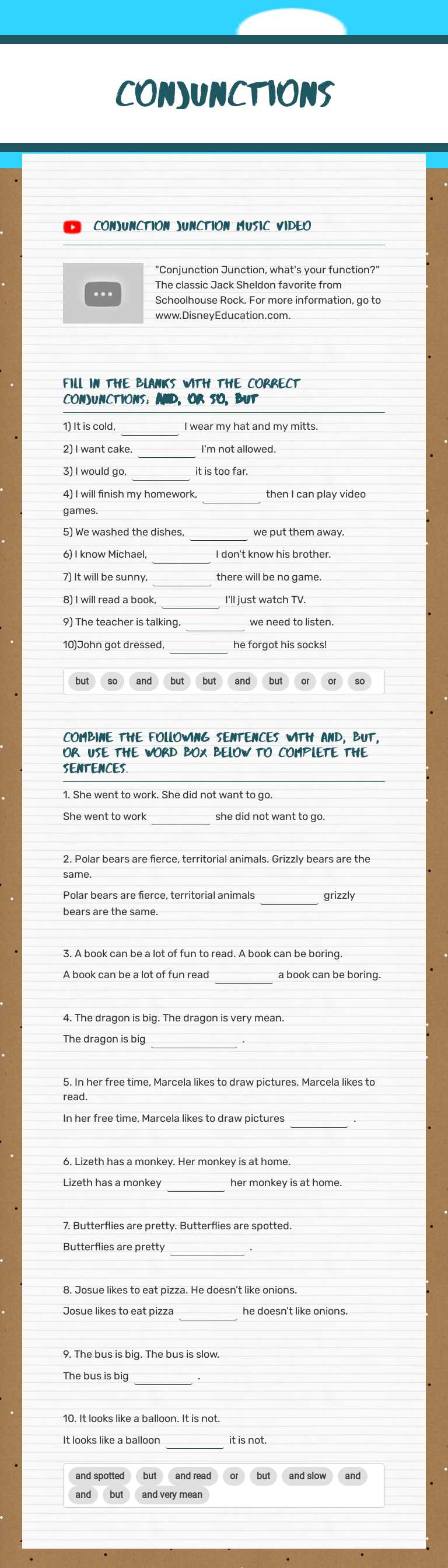 Conjunctions worksheet preview image