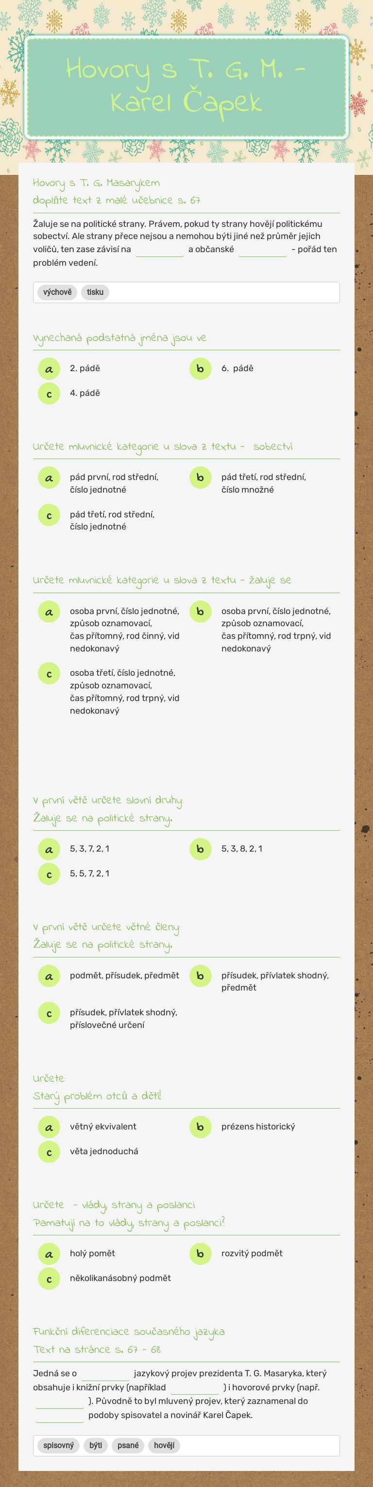 Hovory s T. G. M. - Karel Čapek worksheet preview image