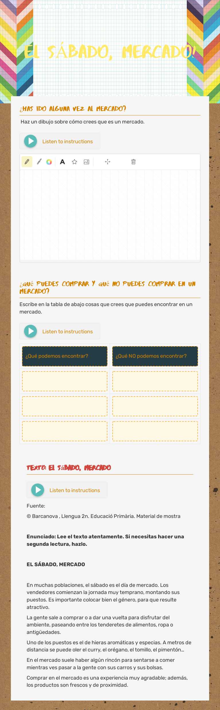 EL SÁBADO, MERCADO! Grade 2 worksheet preview
