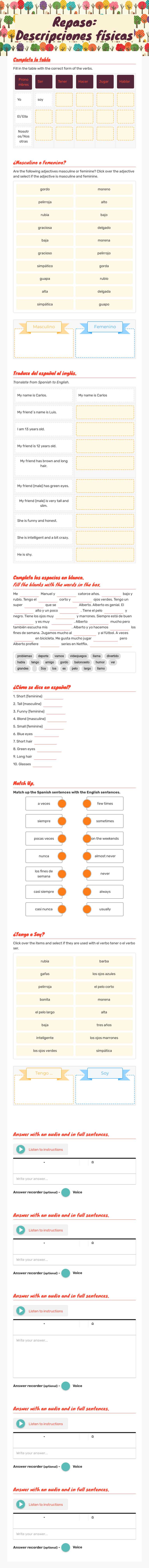 Descripciones físicas worksheet preview image