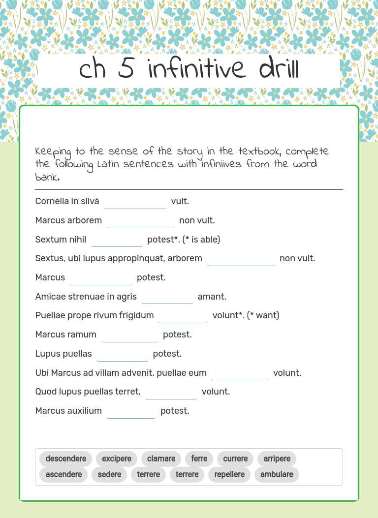 ch 5 infinitive drill worksheet preview image
