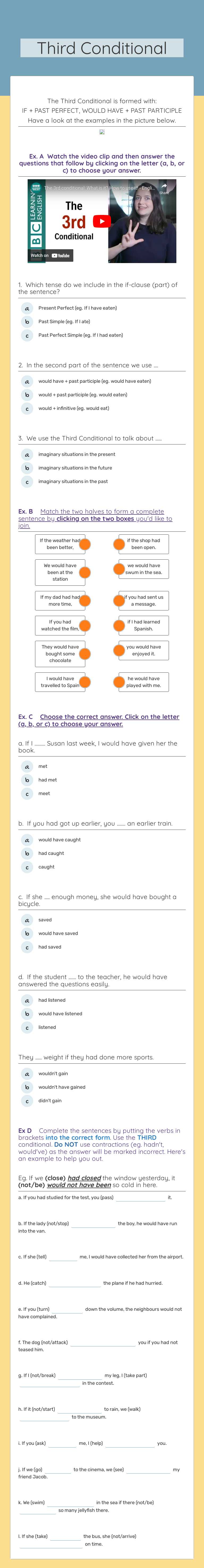 Third Conditional Grade 9 worksheet preview