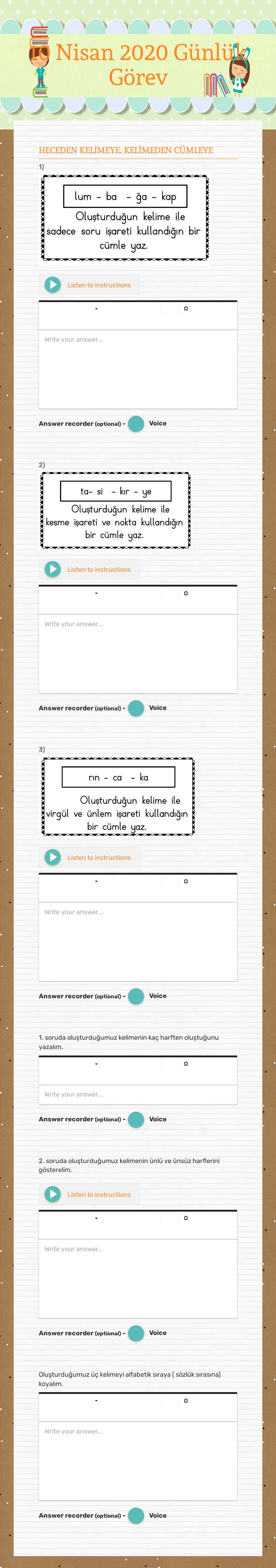 10 Nisan 2020 Günlük Görev Grade 2 worksheet preview