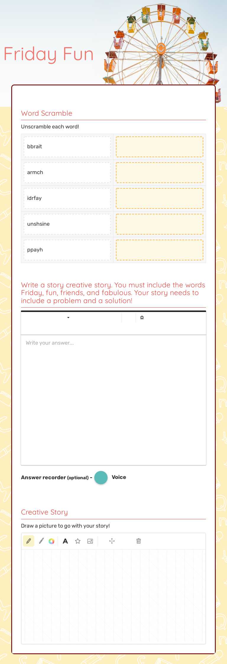 Friday Fun worksheet preview image