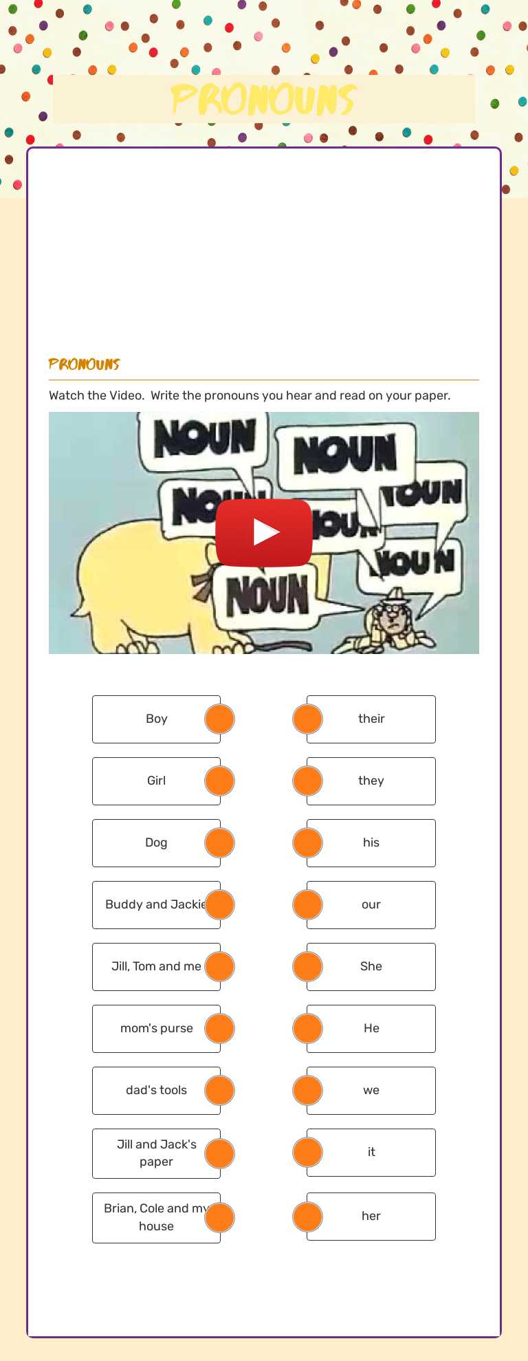 Pronouns worksheet preview image