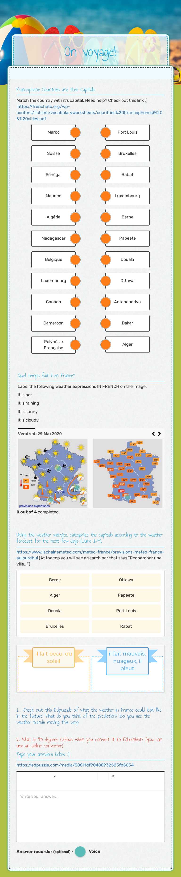 On voyage! worksheet preview image