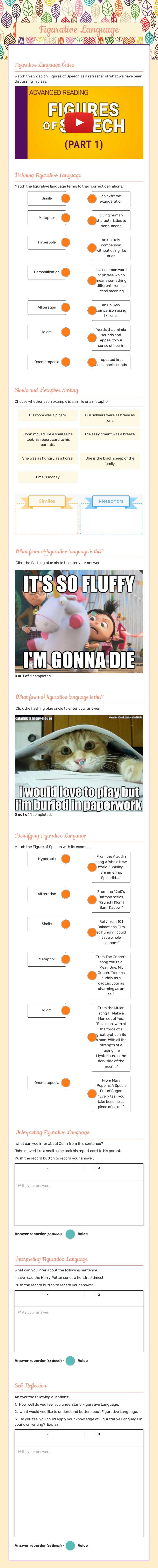 Figurative Language worksheet preview image