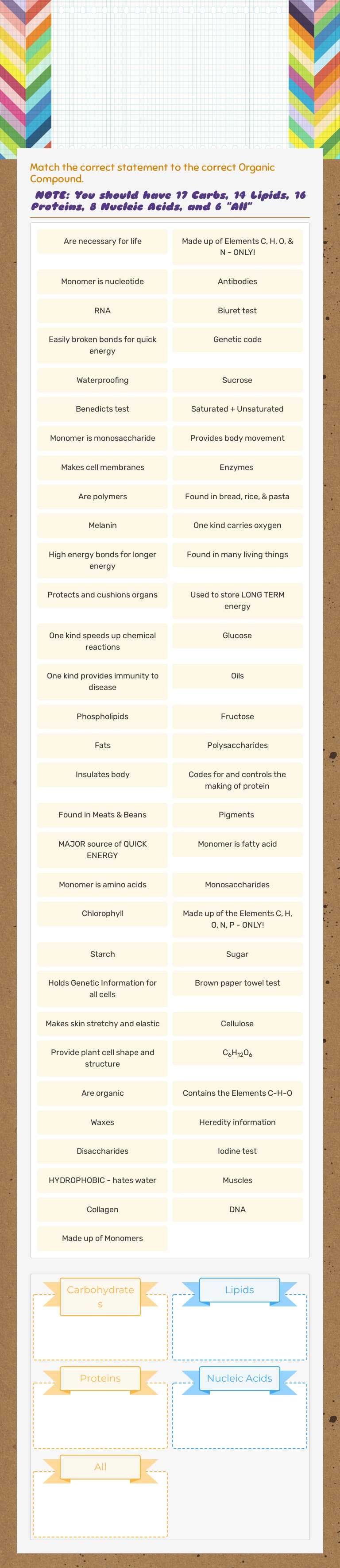 Organic MOLECULES Sorting Grade 9 worksheet preview