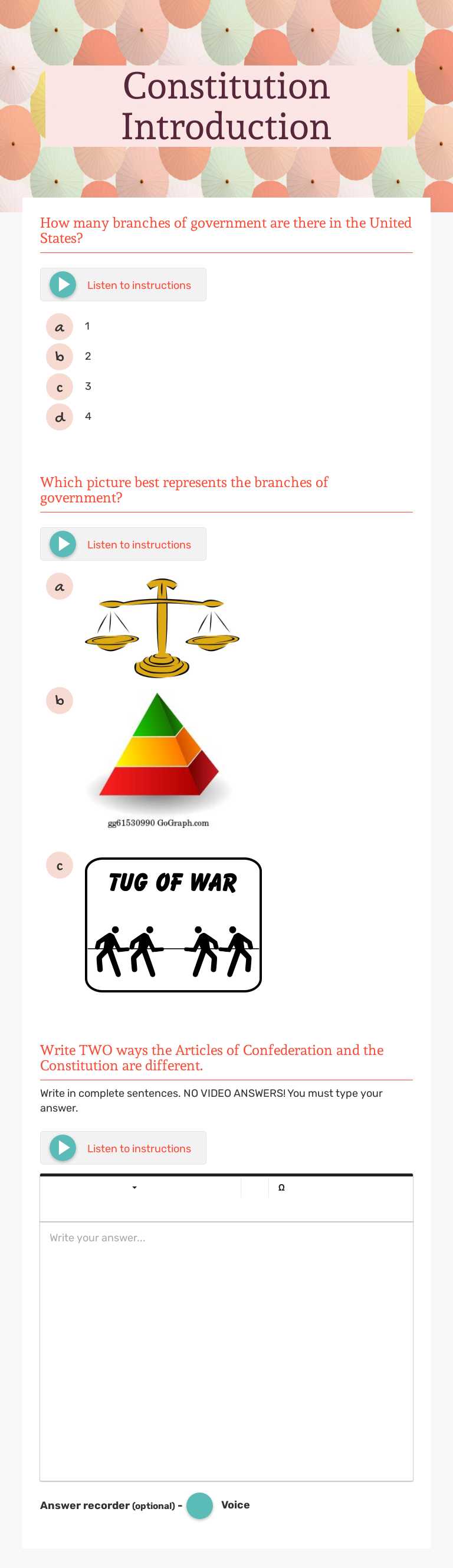 Constitution Introduction Grade 5 worksheet preview