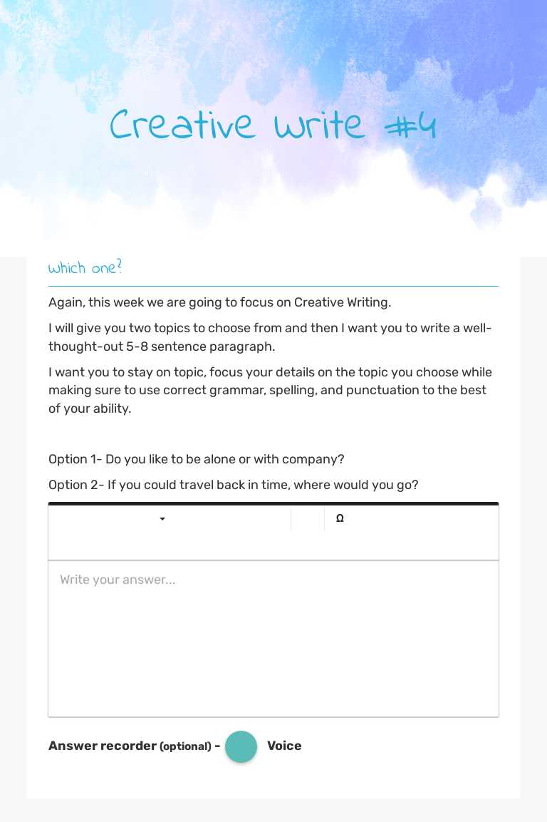 Creative Write #4 Grade 9 worksheet preview