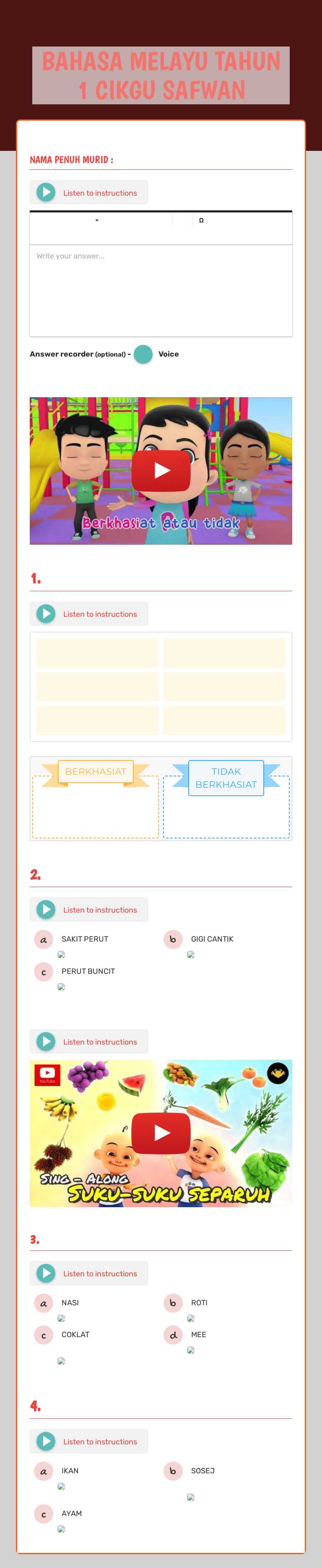 BAHASA MELAYU TAHUN 1 CIKGU SAFWAN worksheet preview image