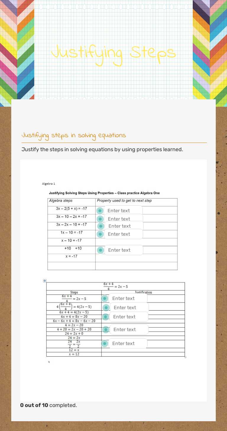 Justifying Steps Grade 9 worksheet preview
