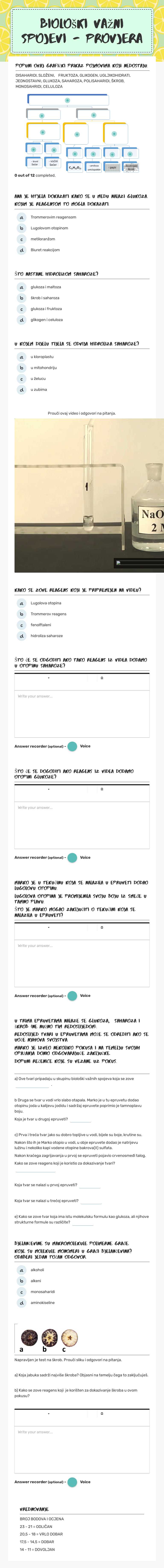 biološki važni spojevi - PROVJERA worksheet preview image