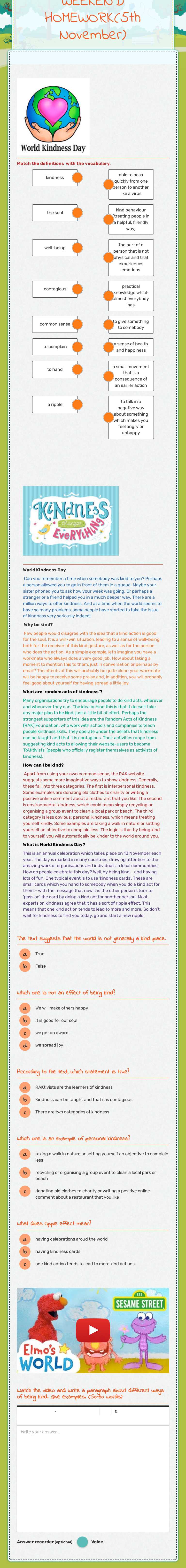 TED ANTALYA COLLEGE 6th GRADERS WEEKEND HOMEWORK(5th November) worksheet preview image