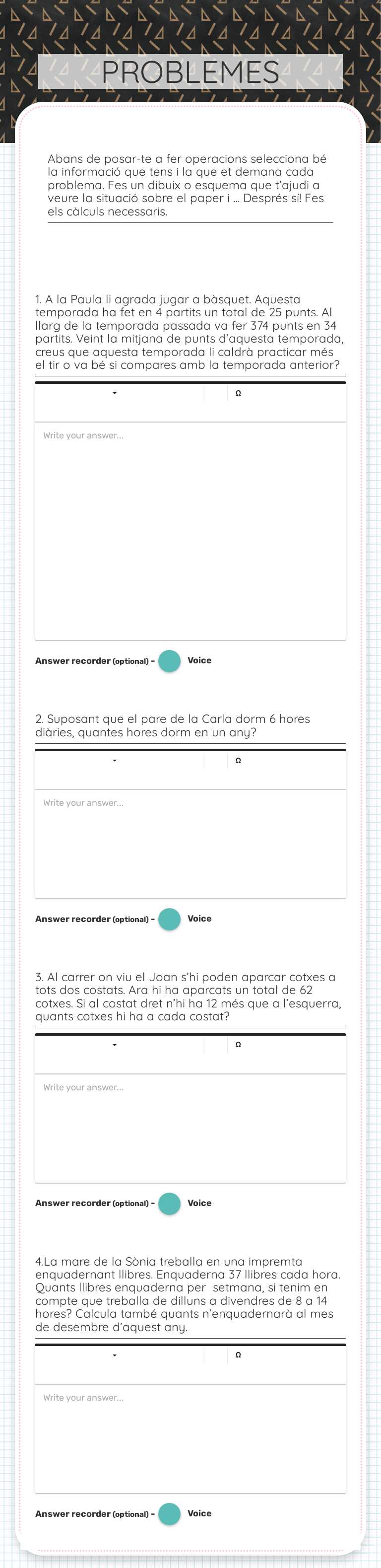 PROBLEMES worksheet preview image