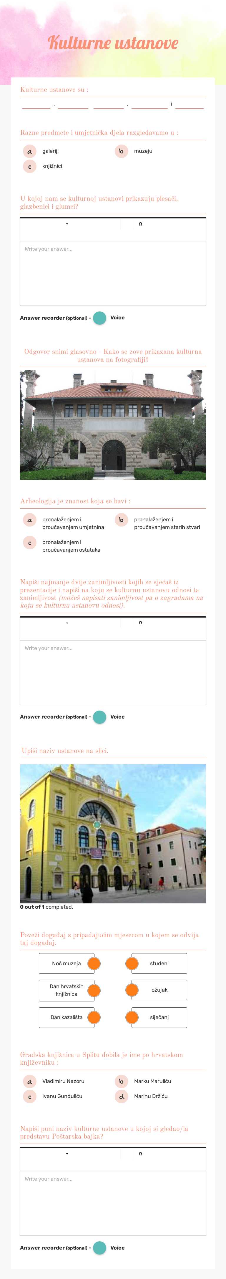 Kulturne ustanove worksheet preview image