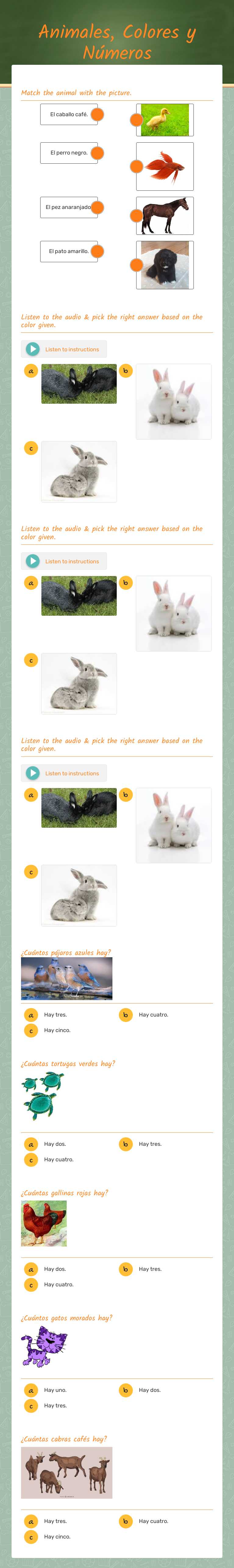 Animales, Colores y Números Grade 12 worksheet preview