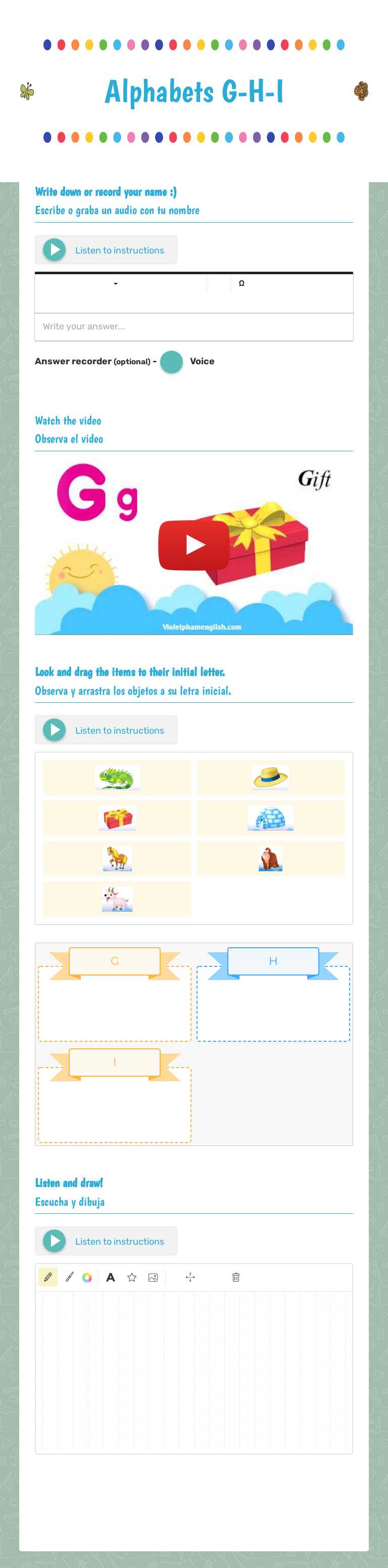 Alphabets G-H-I worksheet preview