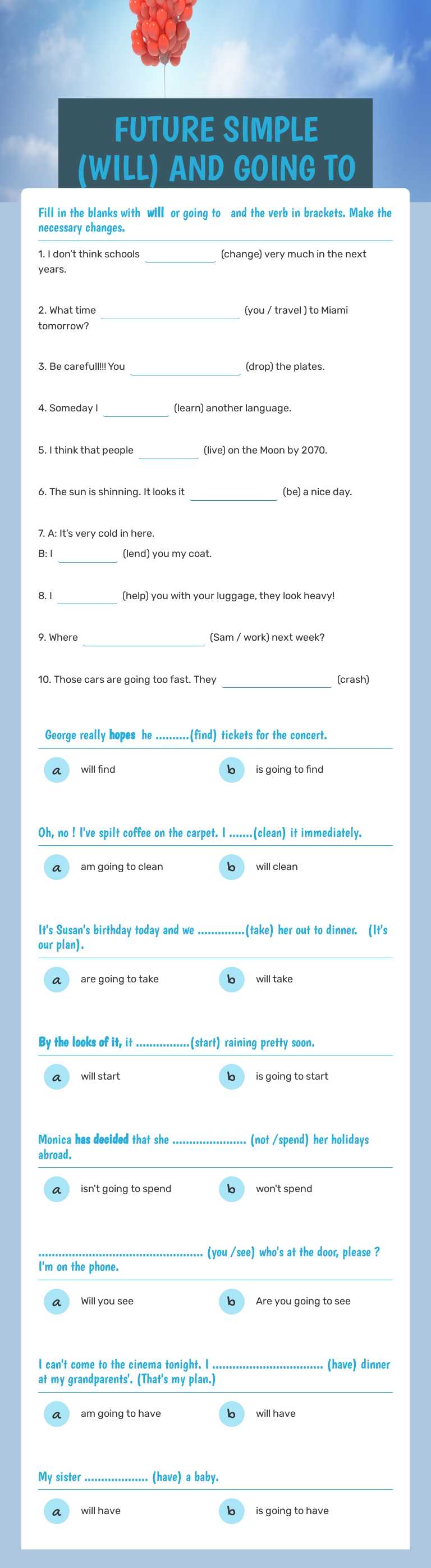 FUTURE SIMPLE (WILL) AND GOING TO FUTURE Grade 7 worksheet preview