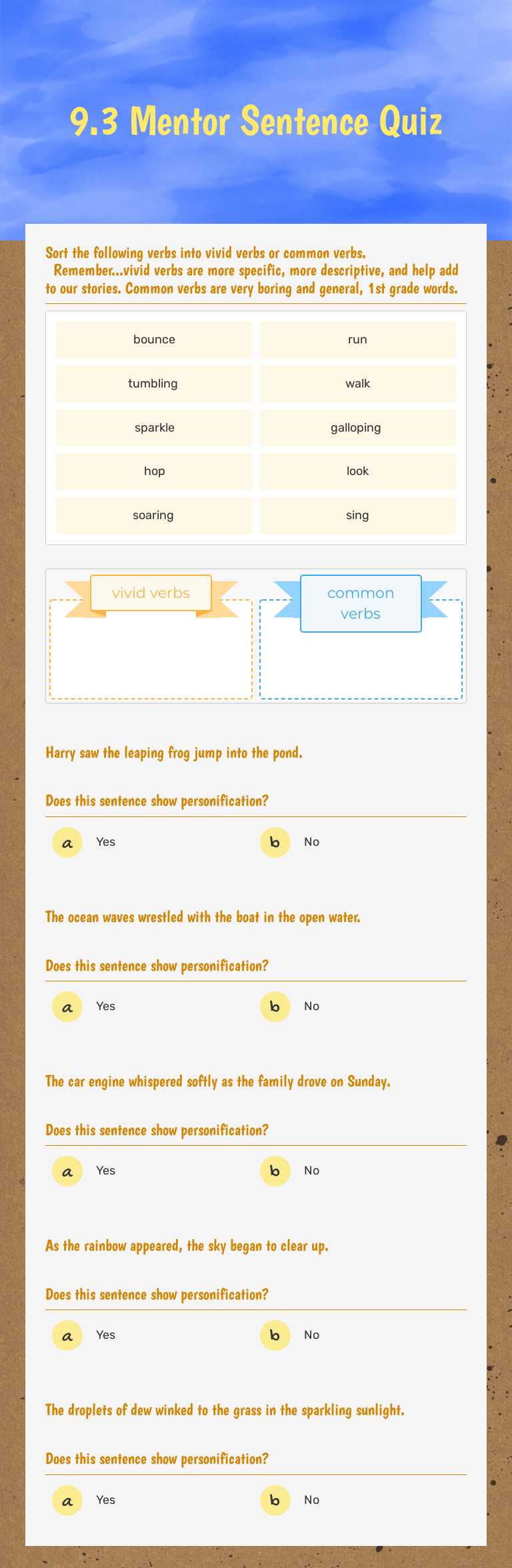 9.3 Mentor Sentence Quiz worksheet preview image