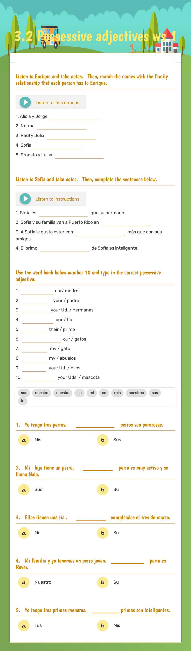 3.2 Possessive adjectives ws 1 worksheet preview image