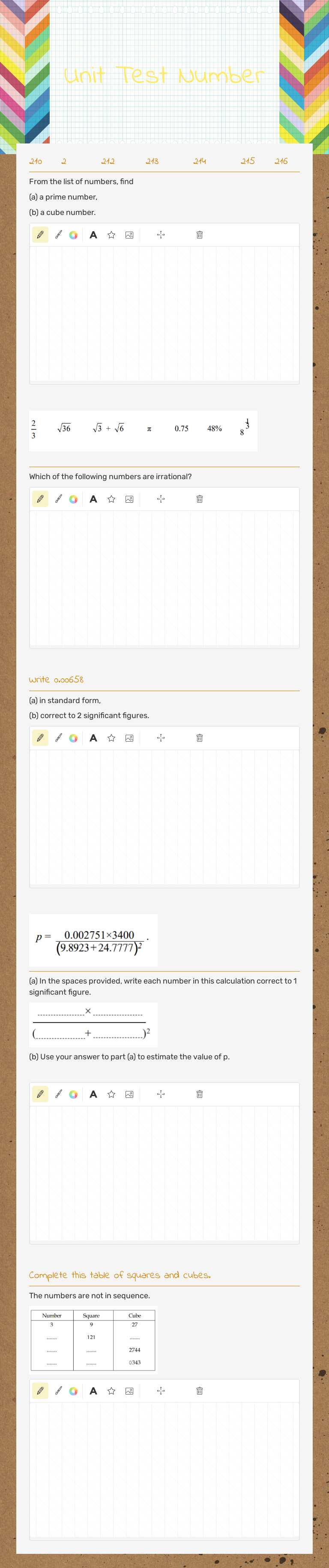 Unit Test Number worksheet preview