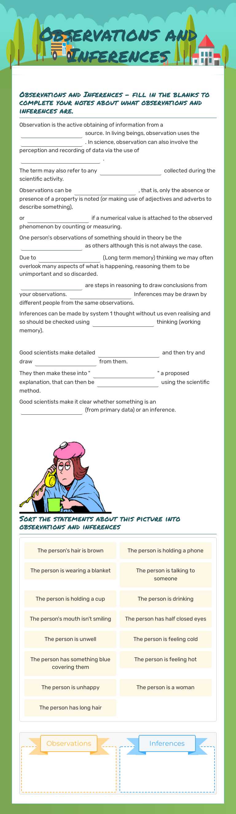 Observations and Inferences worksheet preview image