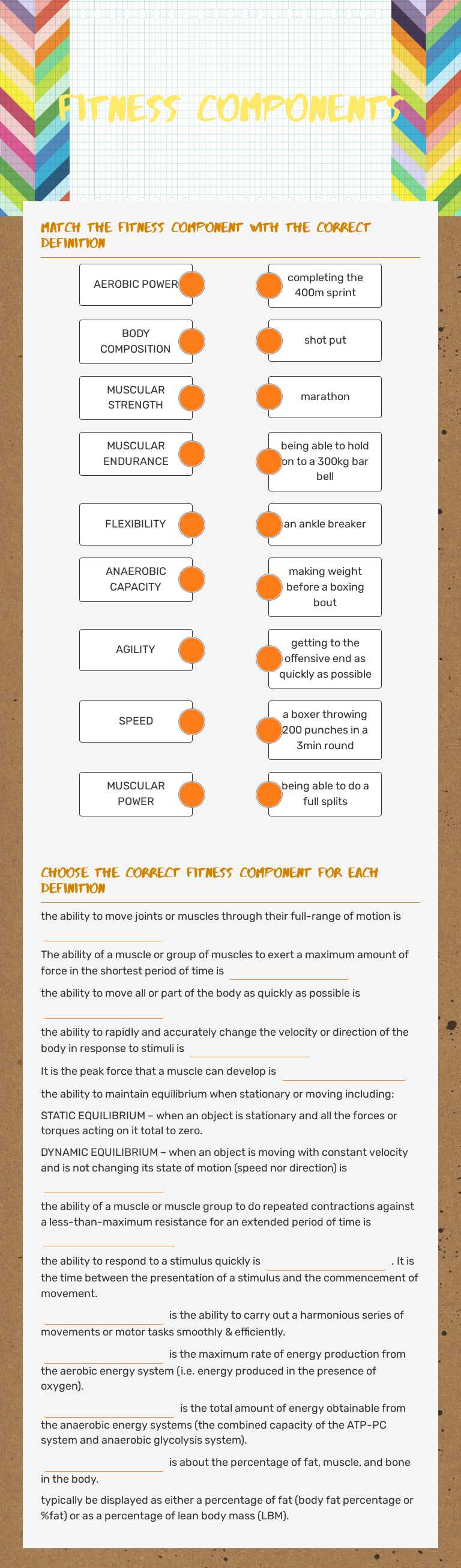 Fitness components Grade 12 worksheet preview