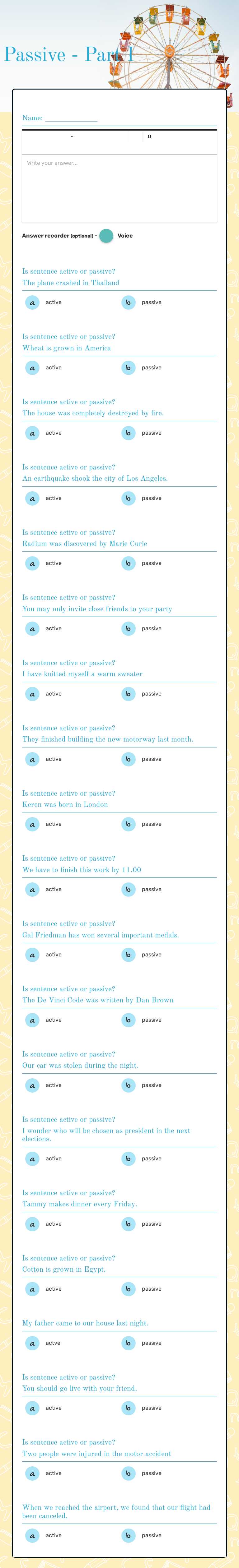 Passive - Part I worksheet preview image