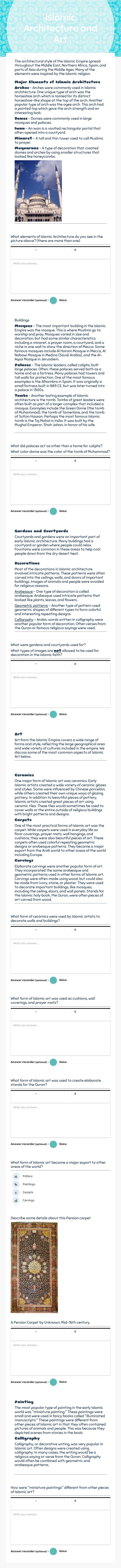 Islamic Architecture and Art worksheet preview image
