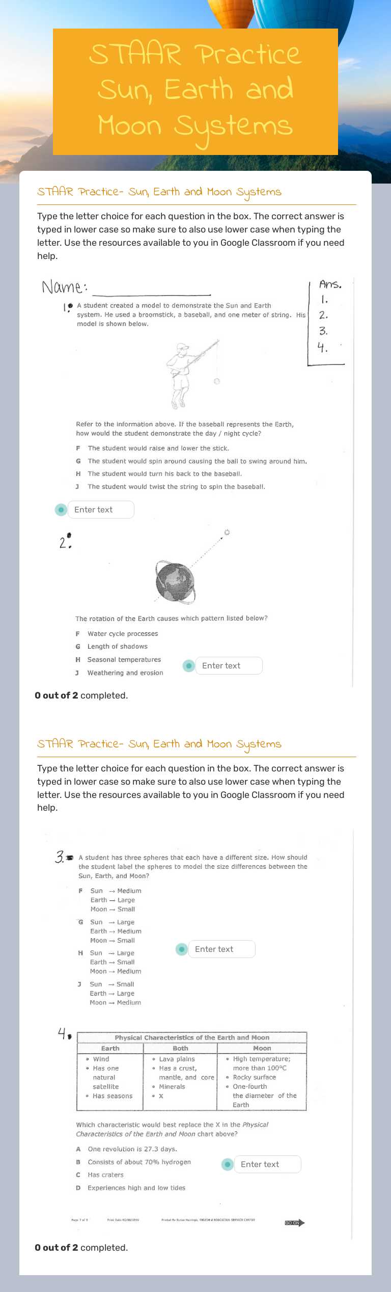 STAAR Practice
Sun, Earth and Moon Systems worksheet preview image