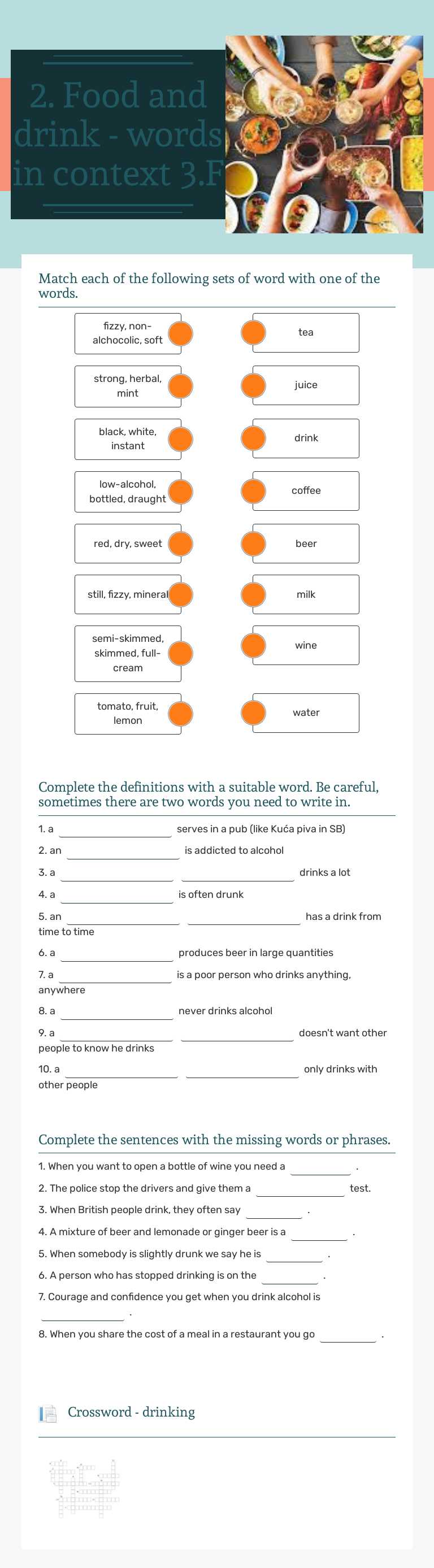 2. Food and drink - words in context 3.F worksheet preview image