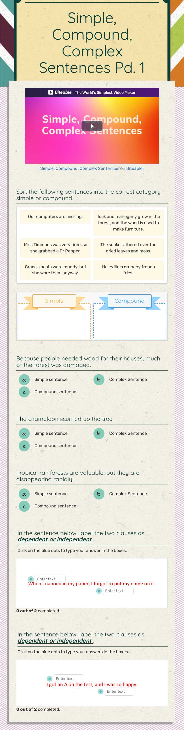 Simple, Compound, Complex Sentences
Pd. 1 worksheet preview image