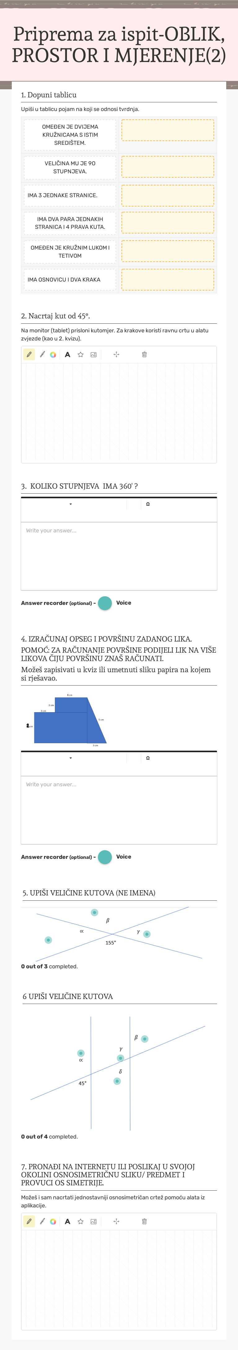 Priprema za ispit-OBLIK, PROSTOR I MJERENJE(2) Grade 5 worksheet preview