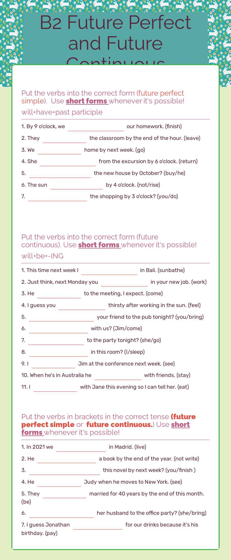 B2 Future Perfect and Future  Continuous worksheet preview image