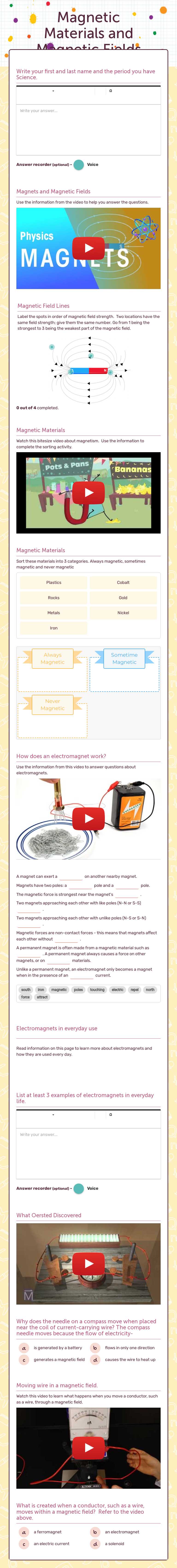 Magnetic Materials and Magnetic Fields Grade 8 worksheet preview