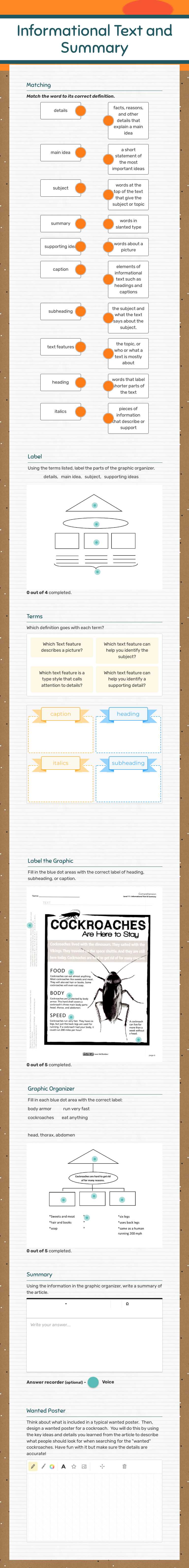 Informational Text and Summary worksheet preview image