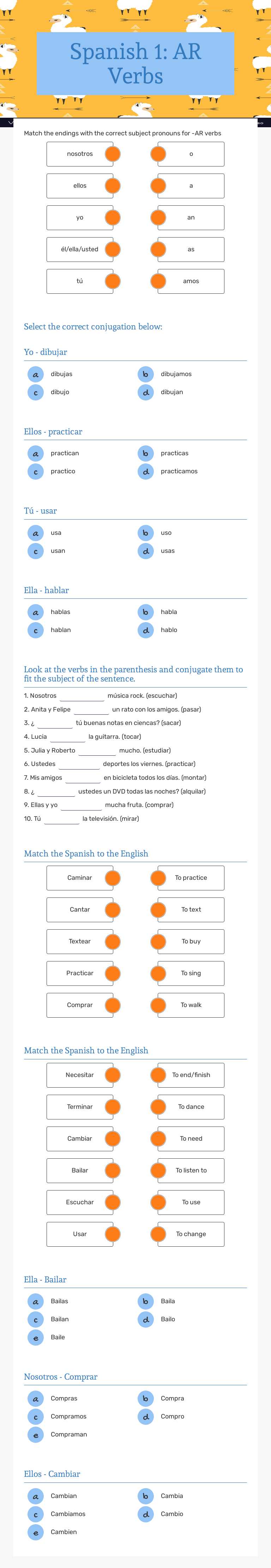 Spanish 1: AR Verbs worksheet preview image