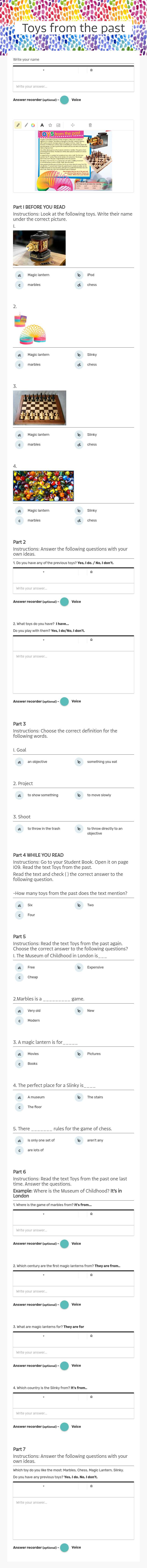 Toys from the past worksheet preview image