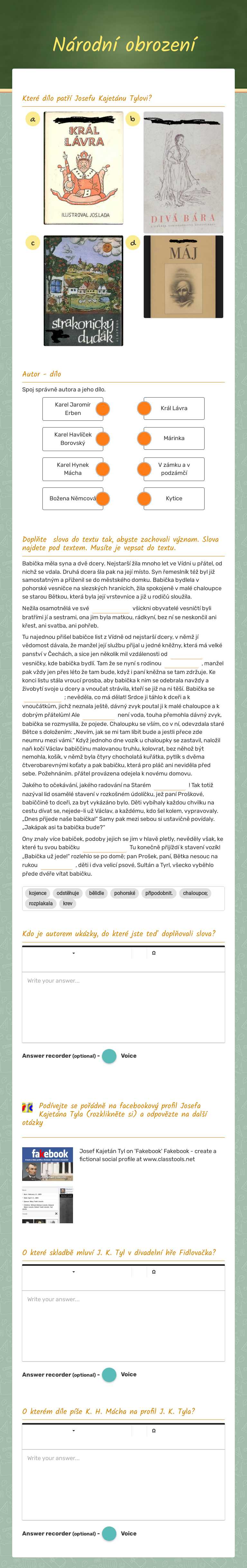 Národní obrození Grade 2 worksheet preview